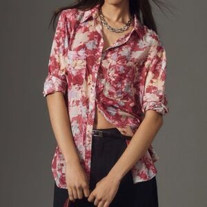 Pilcro Anthropologie Floral top button down shirt womans size 1X